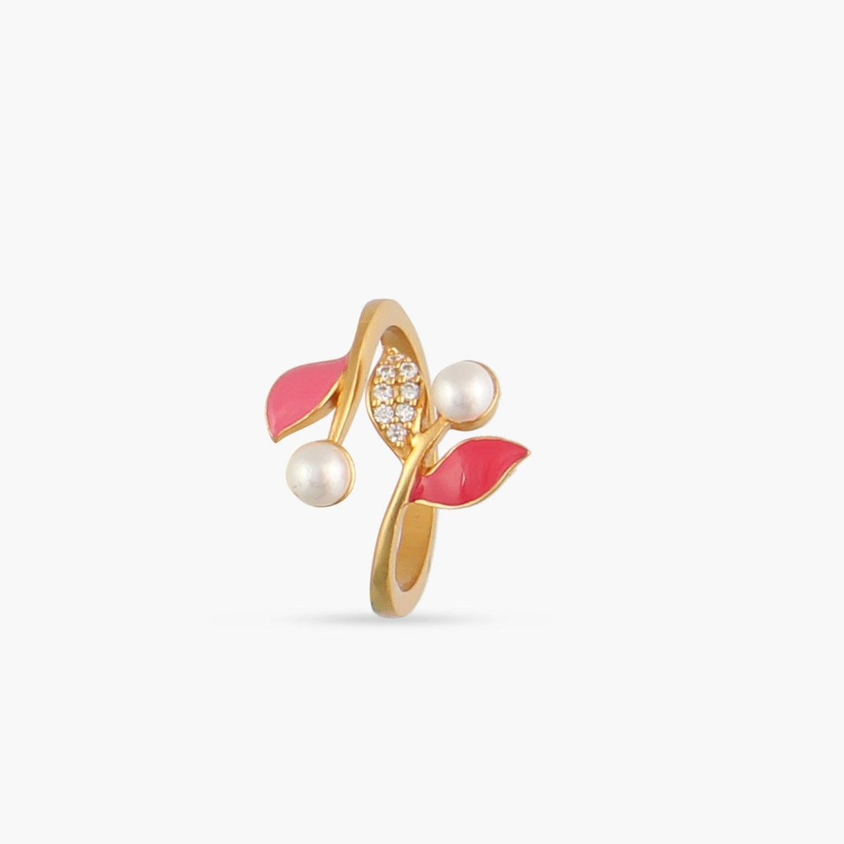 Eriha Pearl Statement CZ Pink Leaf Finger Ring