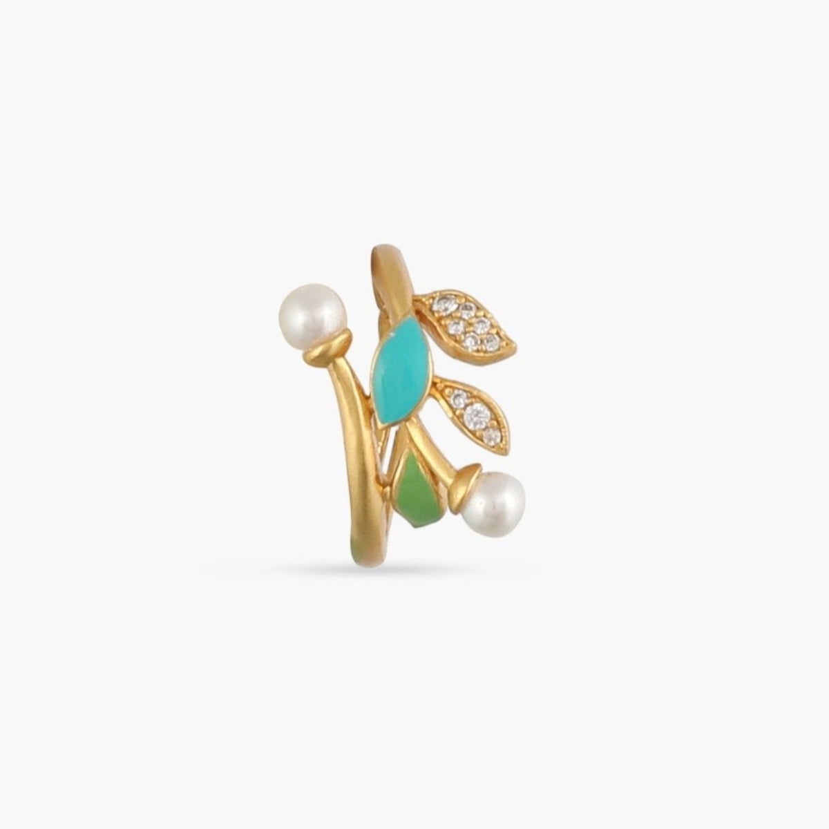 Eriha Pearl Nakshtra CZ Green Leaf Finger Ring