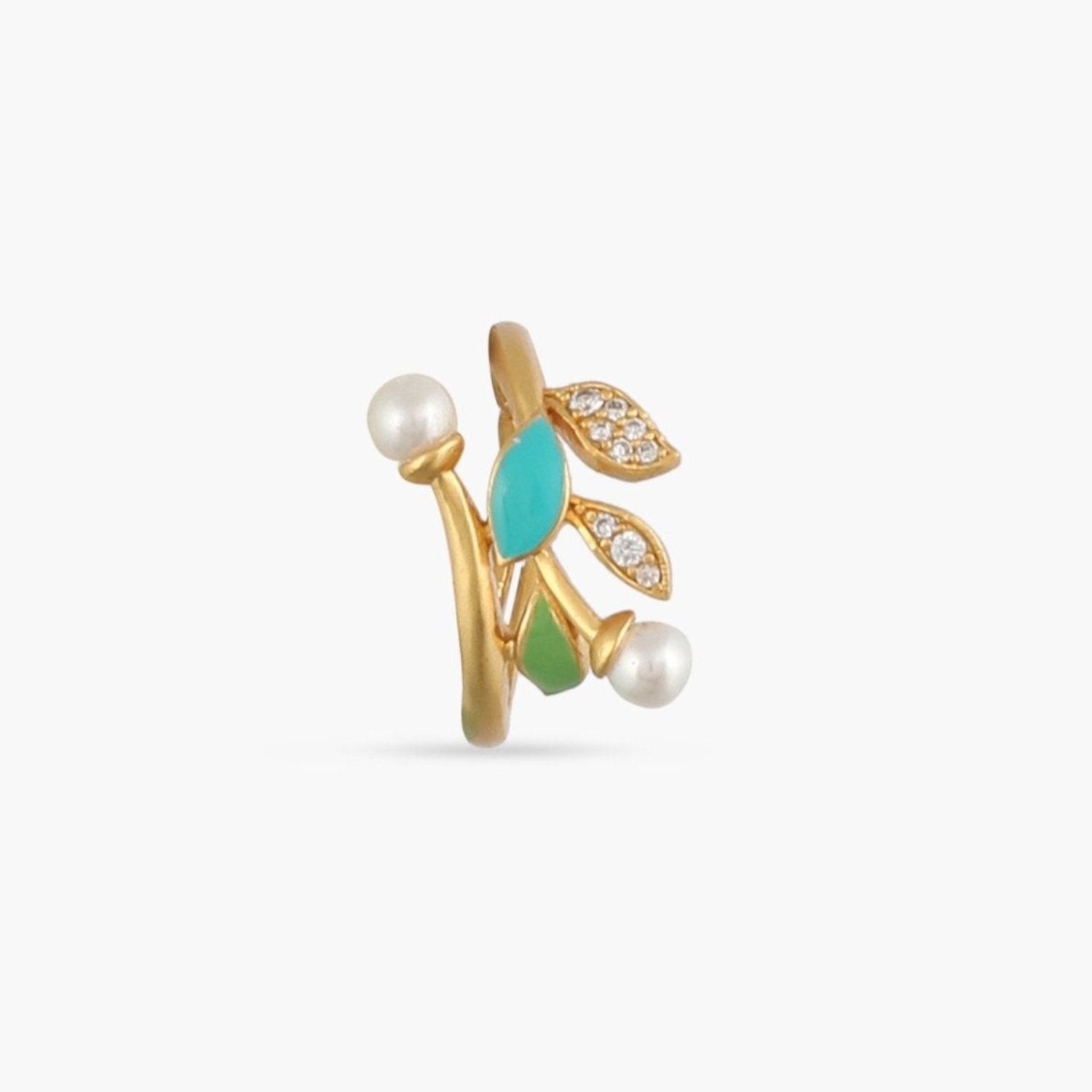 Eriha Pearl Nakshtra CZ Green Leaf Finger Ring