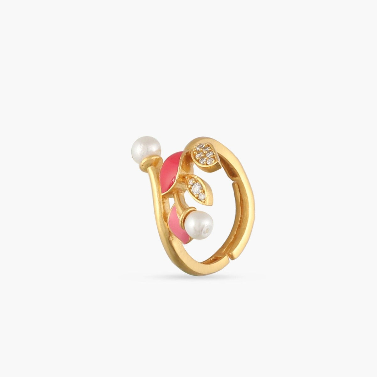 Eriha Pearl Nakshtra CZ Pink Leaf Finger Ring