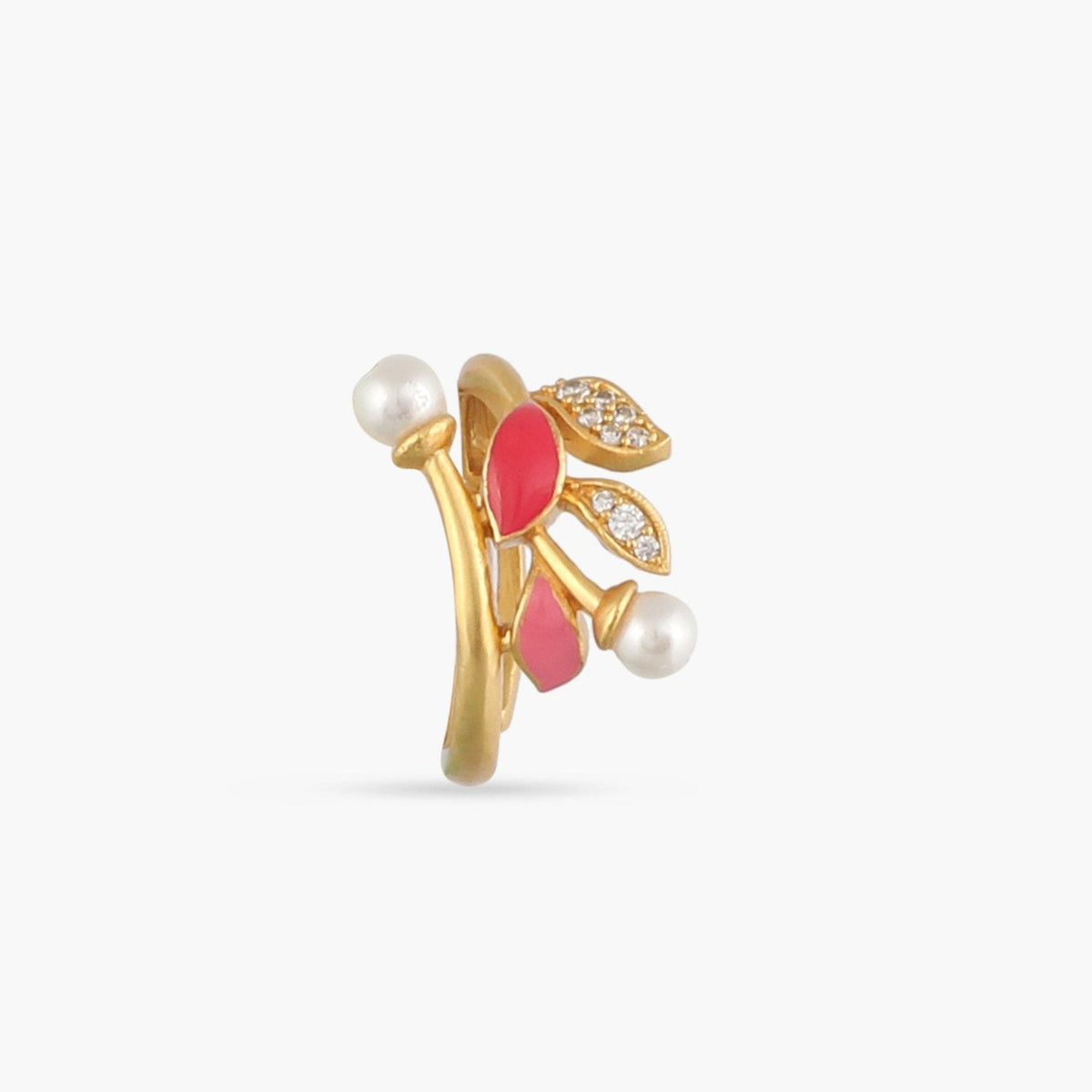 Eriha Pearl Nakshtra CZ Pink Leaf Finger Ring