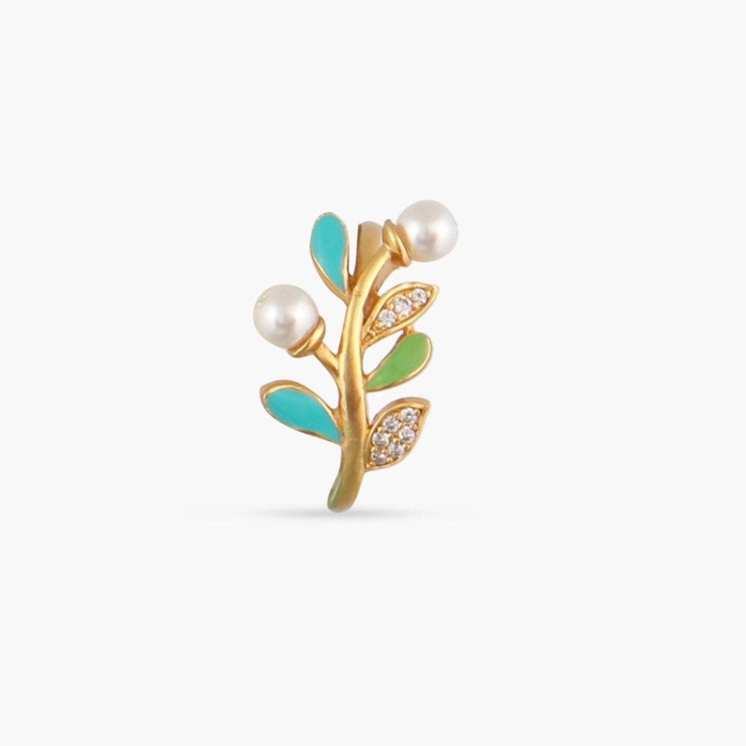 Eriha Pearl Floral CZ Green Leaf Finger Ring