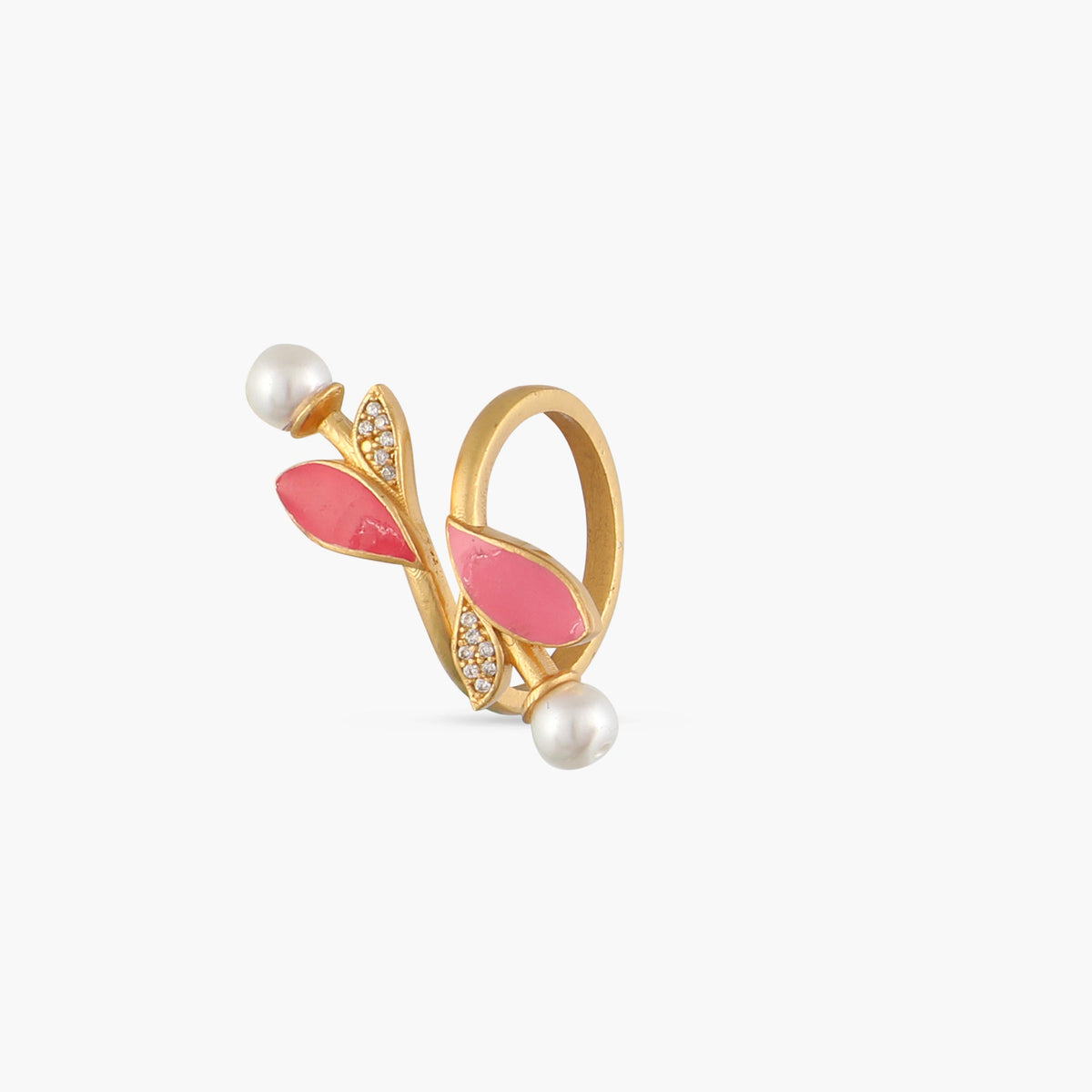 Eriha Pearl Delicate CZ Pink Leaf Finger Ring