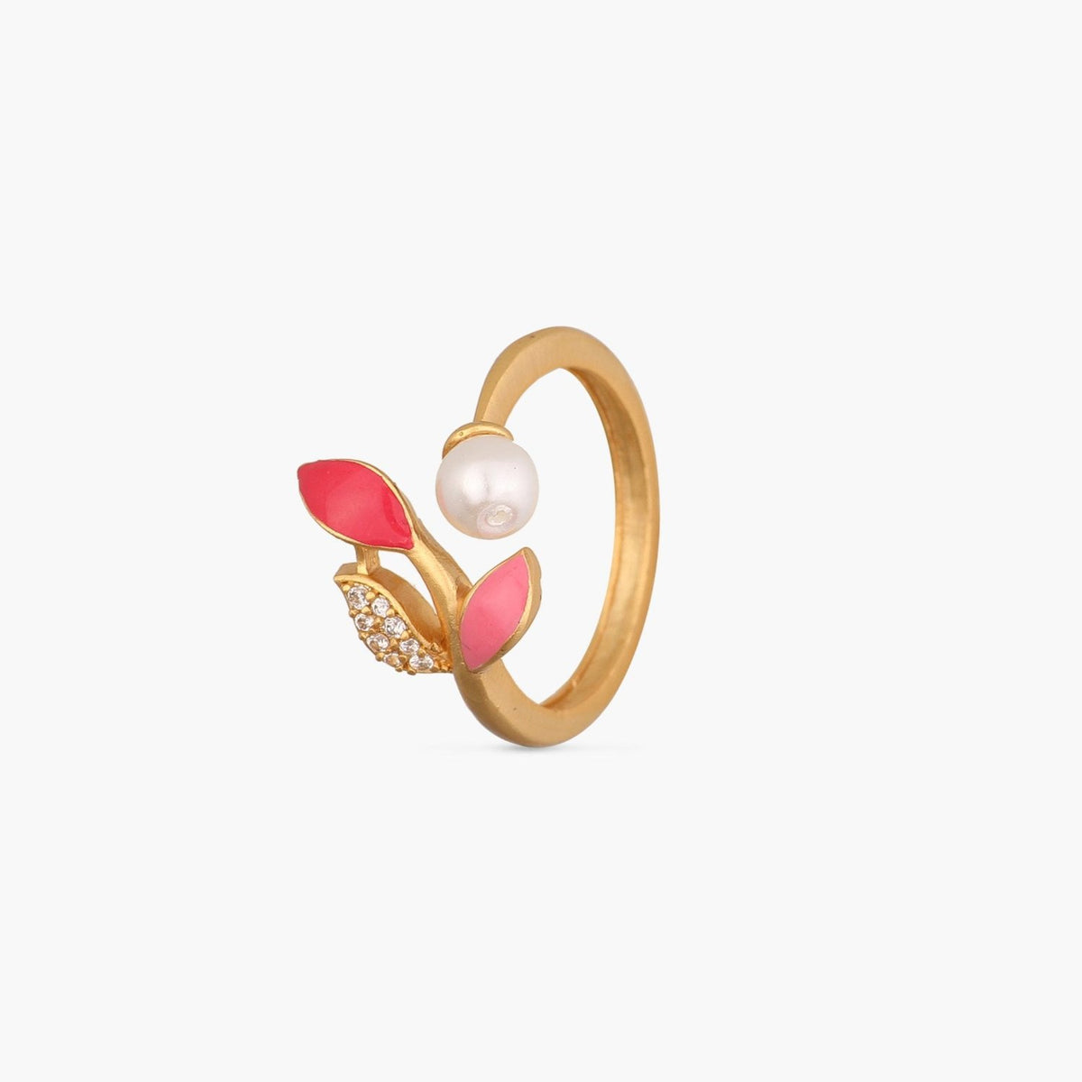 Eriha Pearl CZ Pink Leaf Finger Ring 