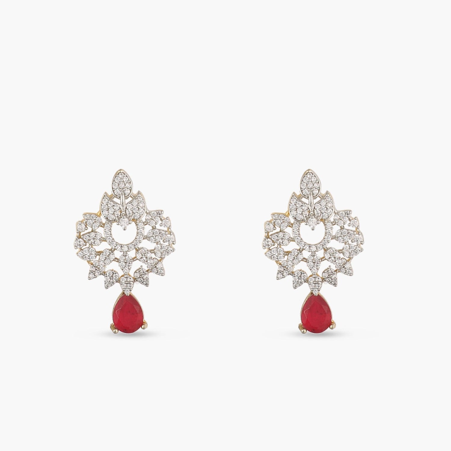 Floral Motif Ruby Gold Jhumka Earrings