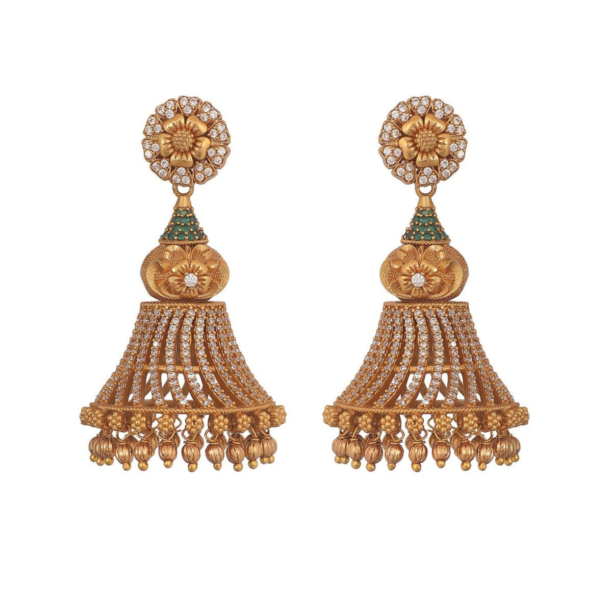 Antique Gold Plated Umber Jhumka Earrings