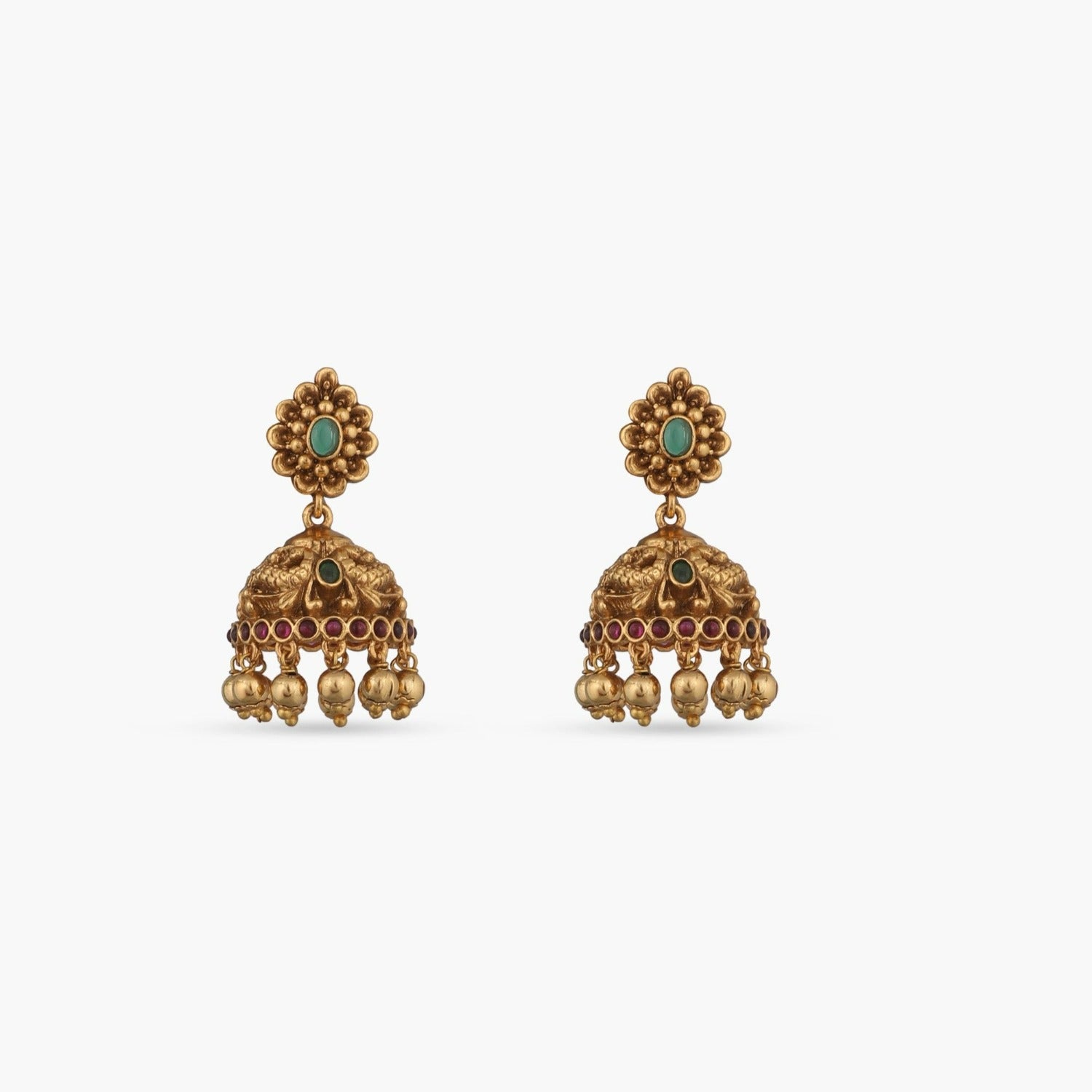 Floral Design Gold Plated Umbrella Jhumka Earrings Online|Kollamsupreme