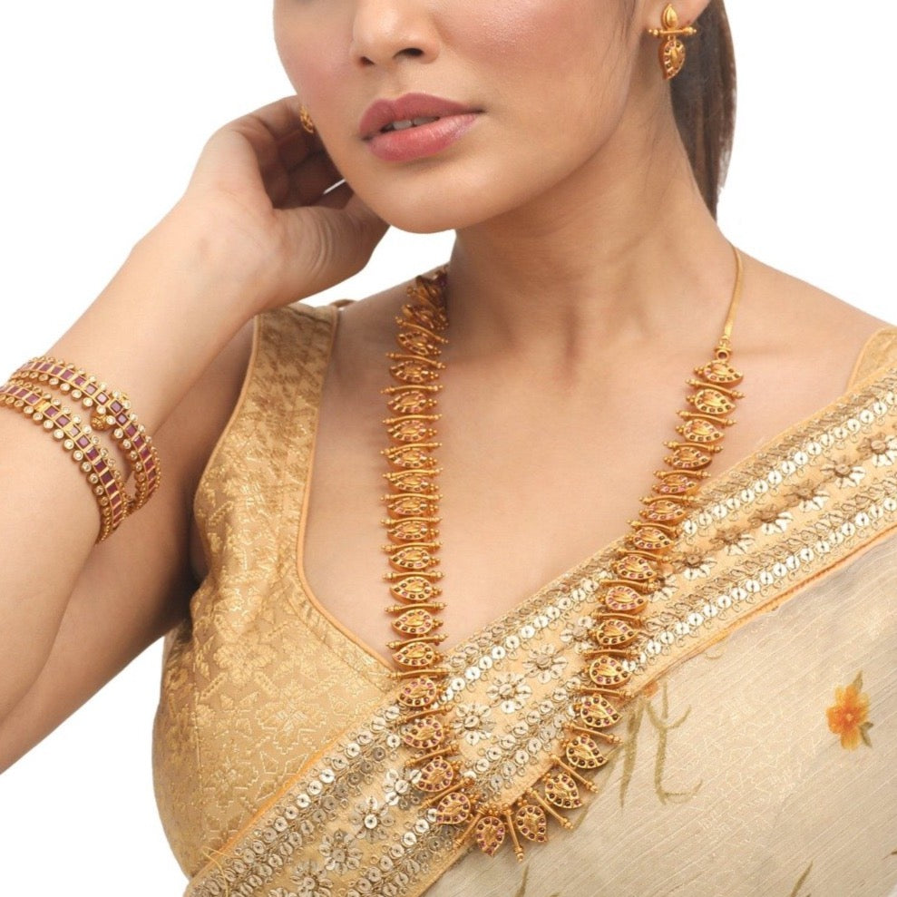 Buy Antique Gold Plated Mango Motif Long Necklace Earrings Set