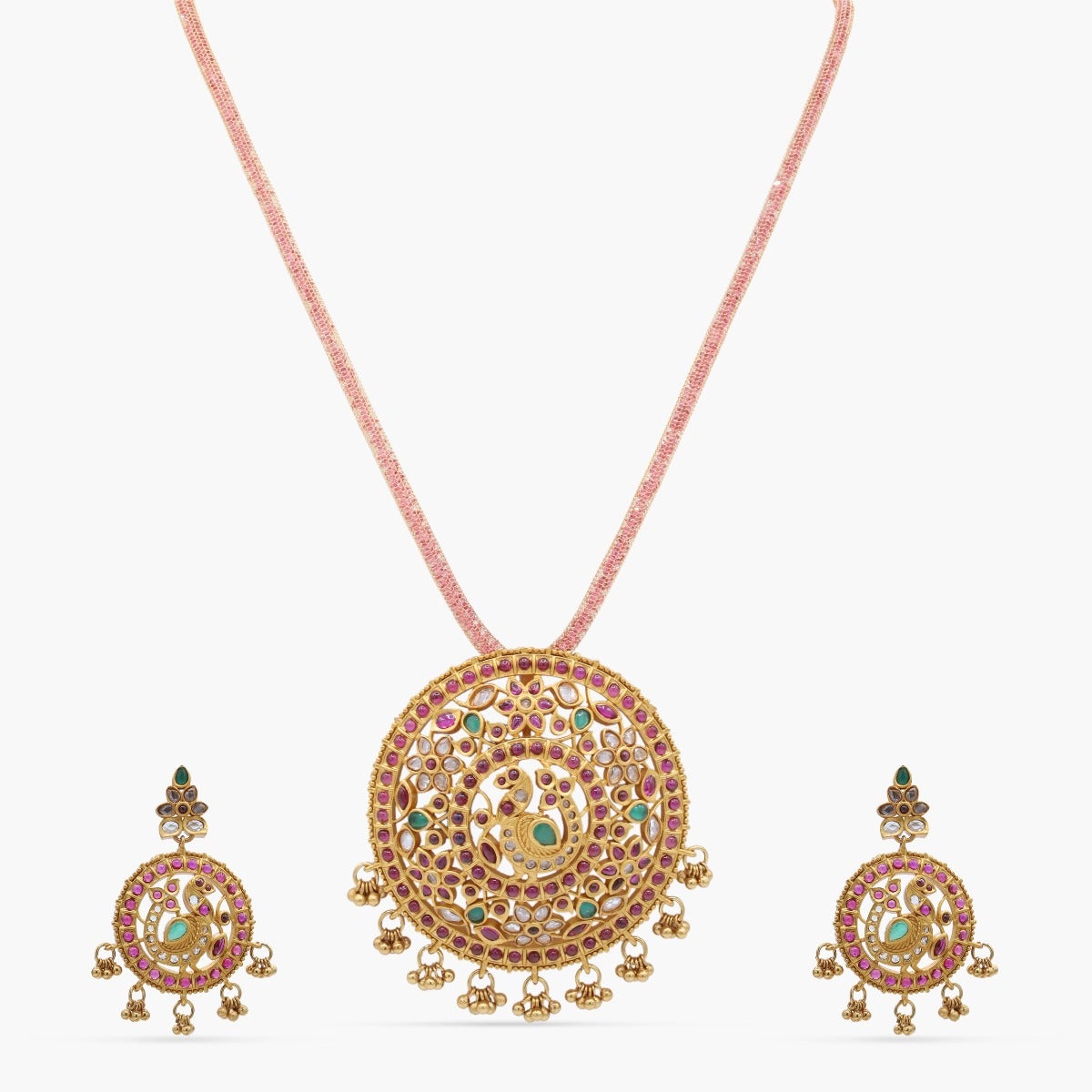 Josia Nakshatra CZ Side Pendant Necklace Pink