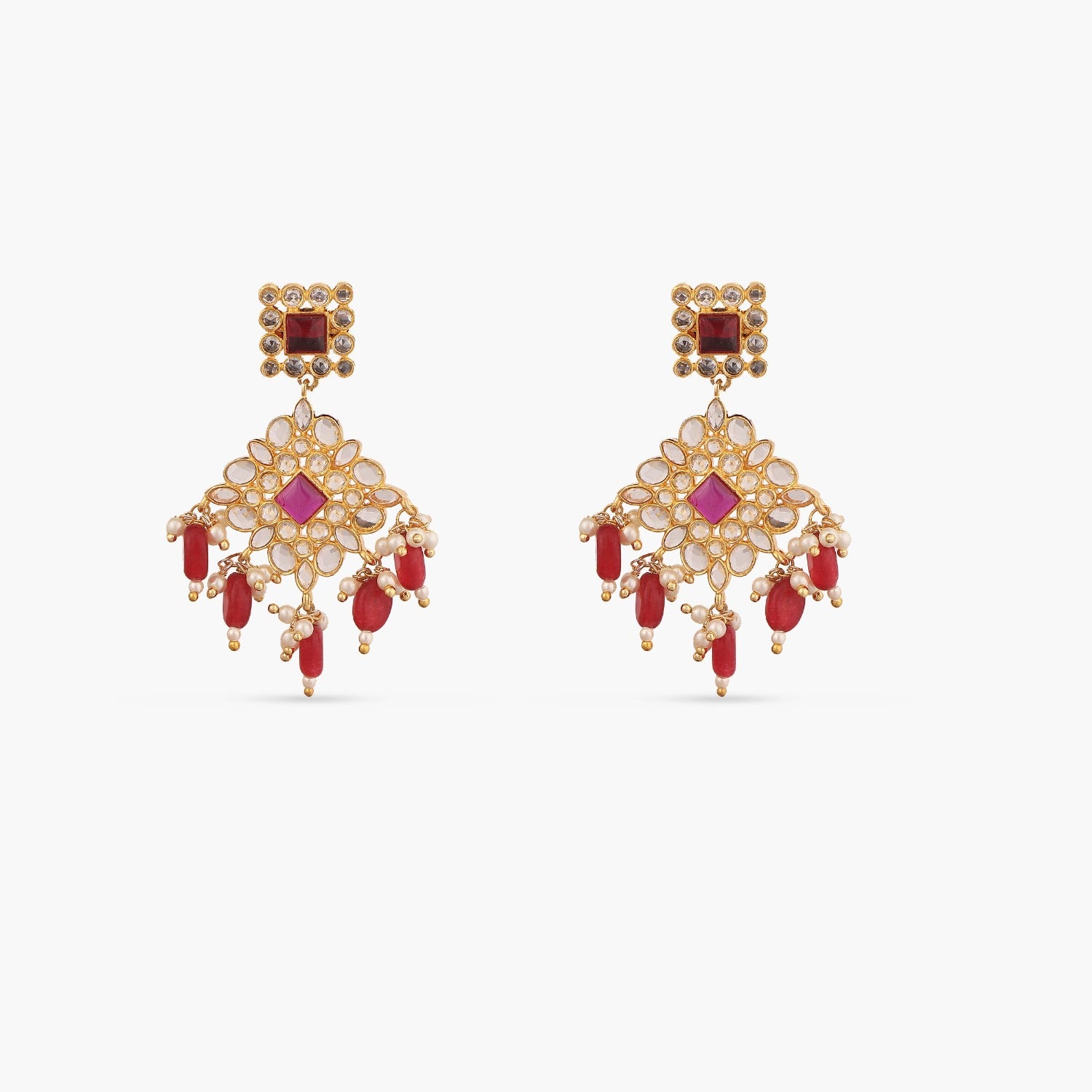 Red Chandbali Pattern Kundan Earrings Catalog