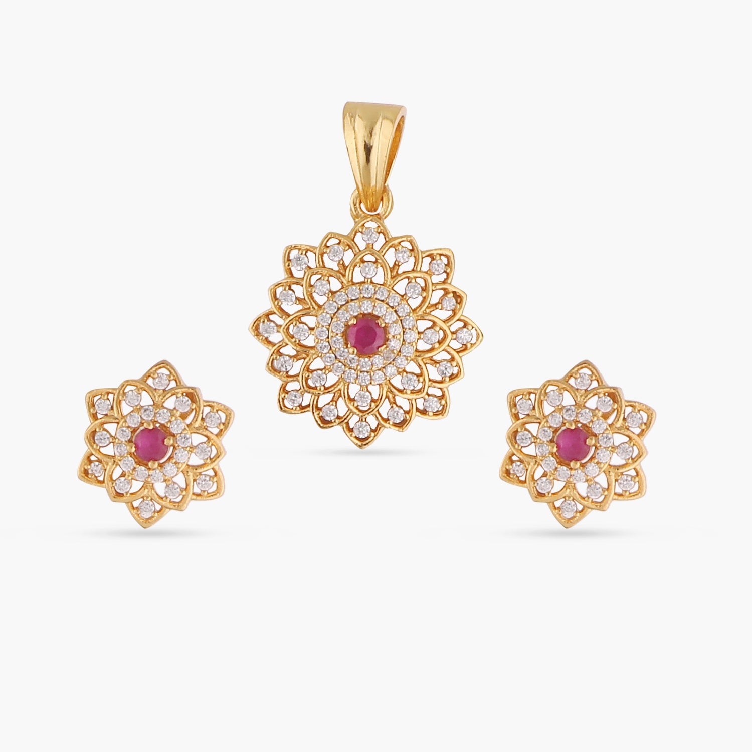 Josia Nakshatra CZ Side Pendant Necklace Pink