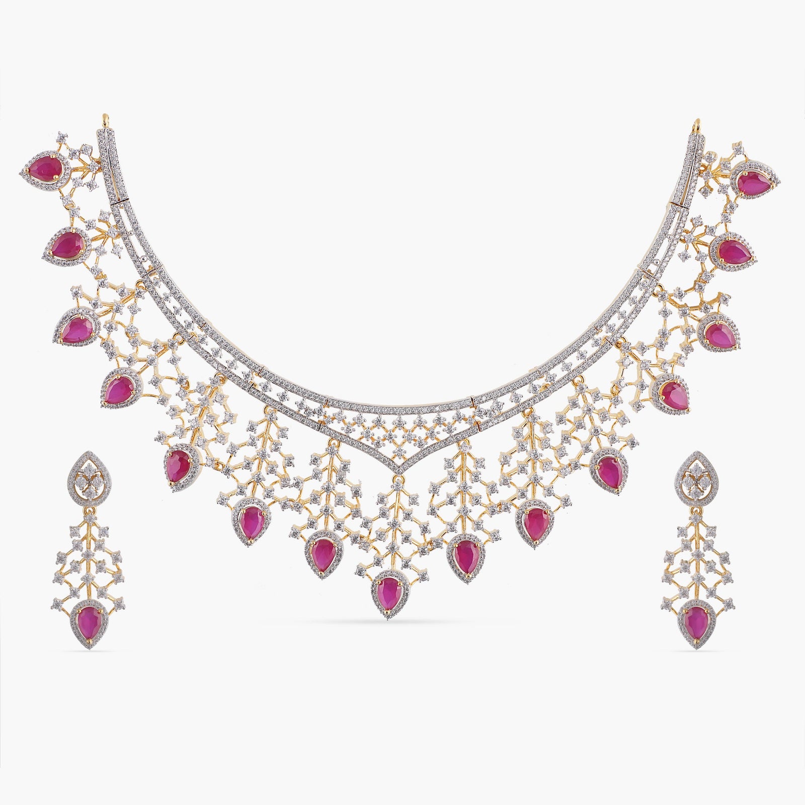 Floral Blush CZ Choker Set Pink