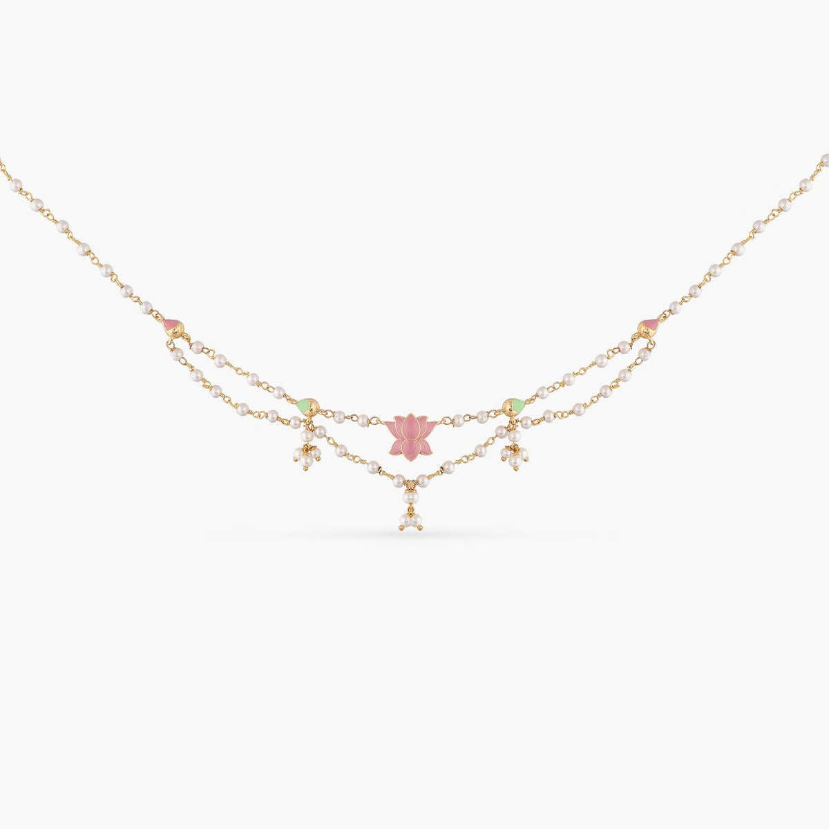 Jalaja Lotus Motifs Layered Pearl Necklace 